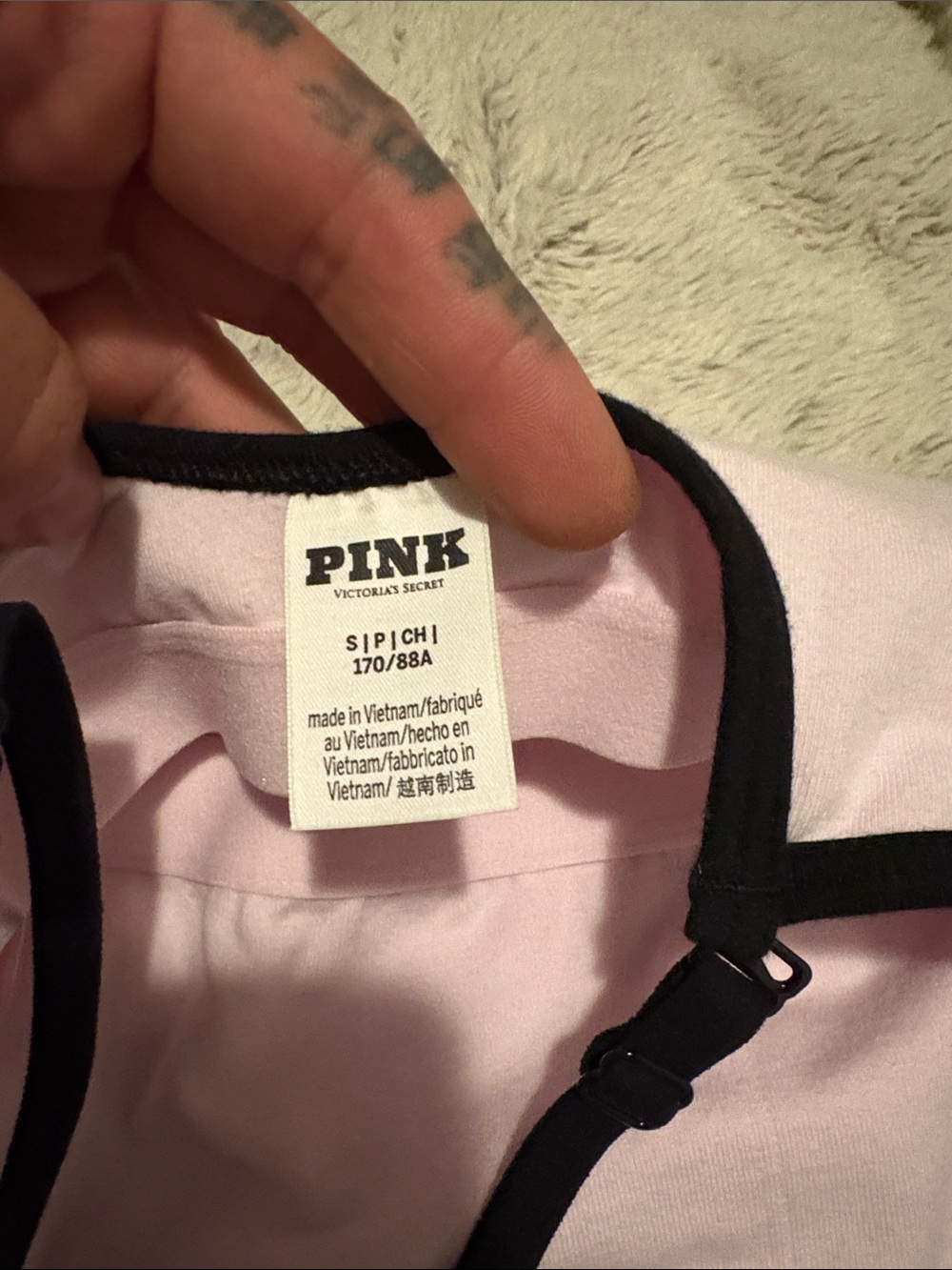 PINK Victoria's Secret Light Pink Halter Tank with Black Trim - Picture 2 of 5